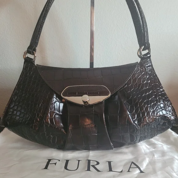 FURLA BRERA CROC SHOULDER BAG - Picture 1 of 13